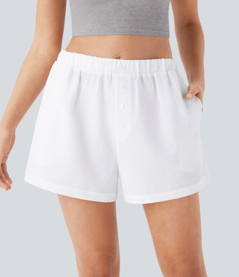 Halara White Women's Mid-Rise Decorative Button Side Pocket Lounge Shorts XL